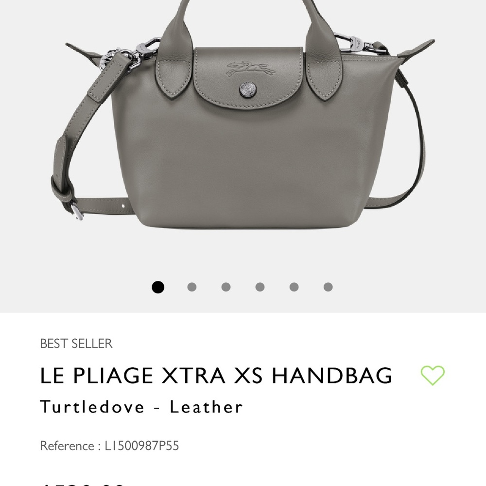 Longchamp $530 Le Pliage Xtra XS handbag leather cuir tuetledove